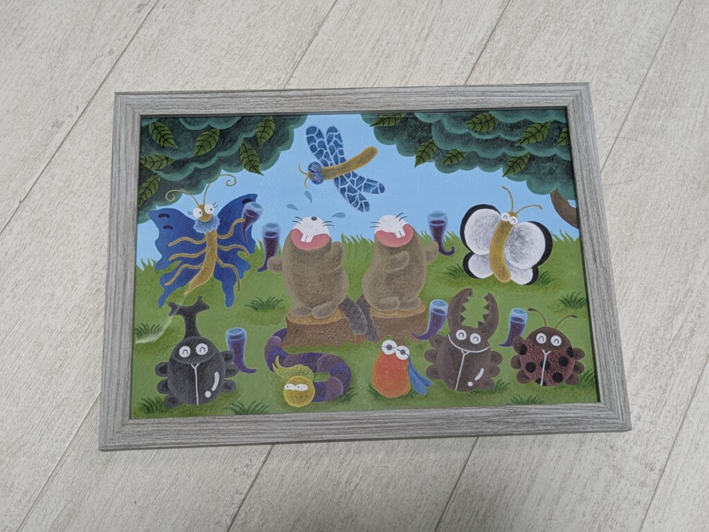 カブトムシと出会うビーバー兄弟アクリル原画