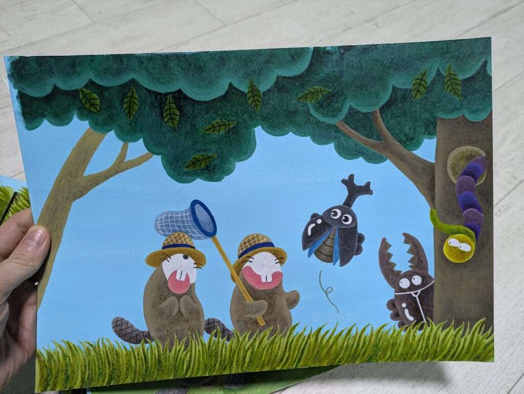カブトムシが出てくる絵アクリル画