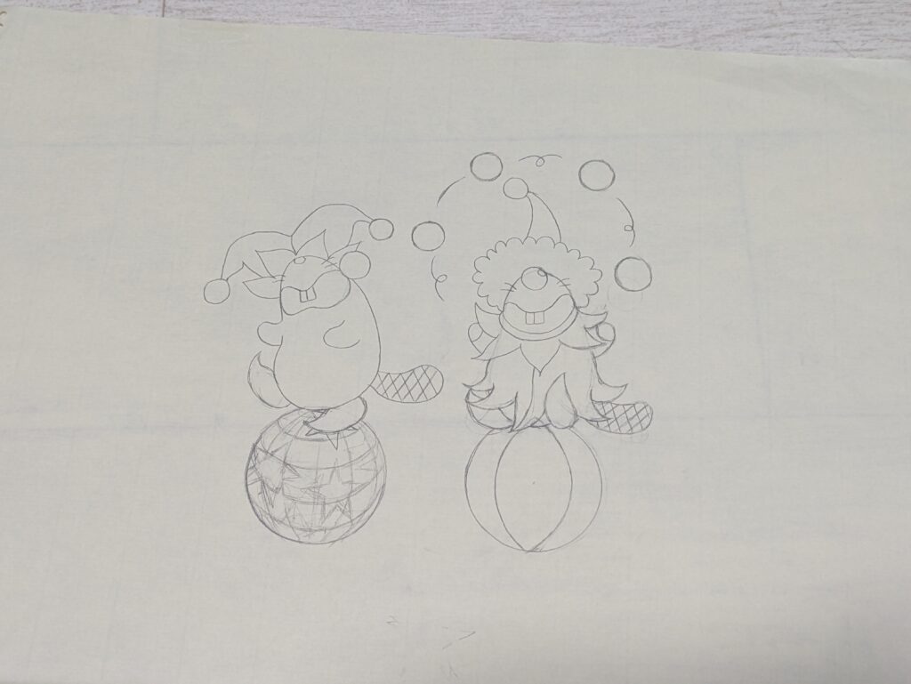 あやしいサーカス玉乗りピエロ下絵