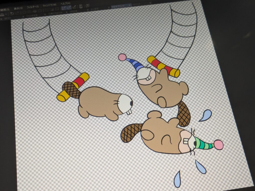 あやしいサーカス空中ブランコ線画途中