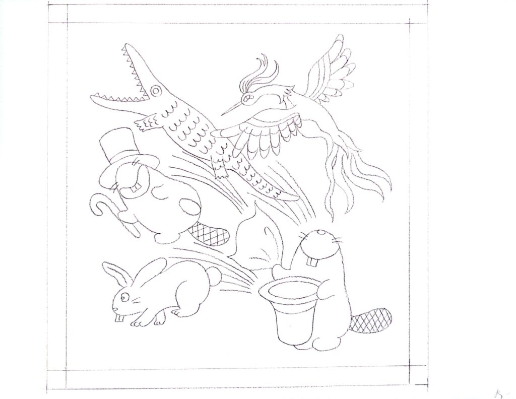 スキャンした手品師の鉛筆で描いた線画