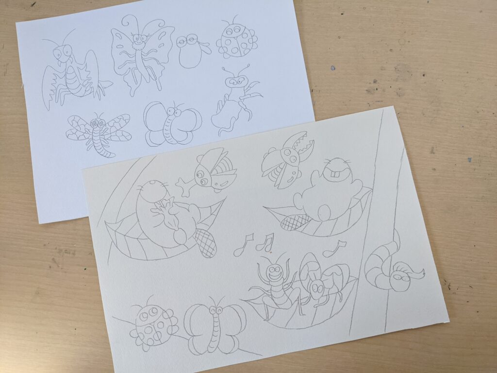 ムシムシ王国のぼうけん画用紙下描き