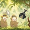 夏の森にいるカブトムシとビーバー