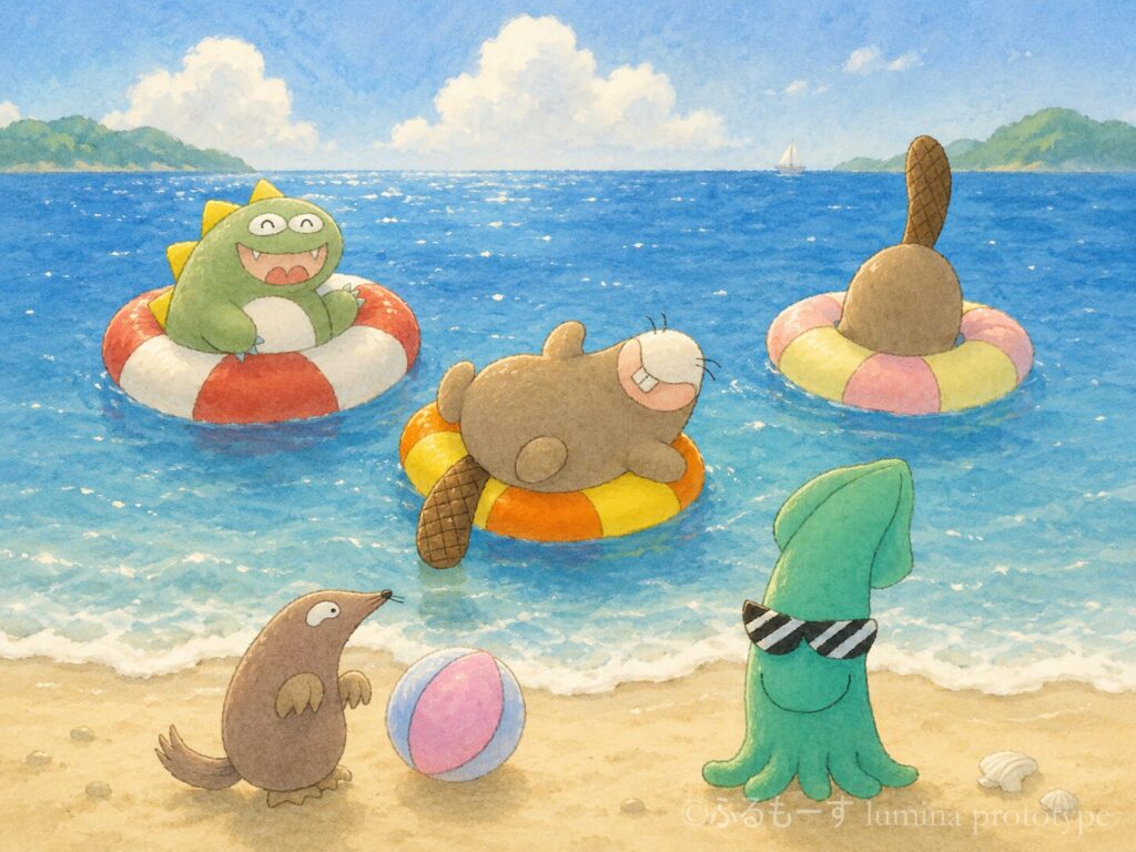 海水浴するビーバー