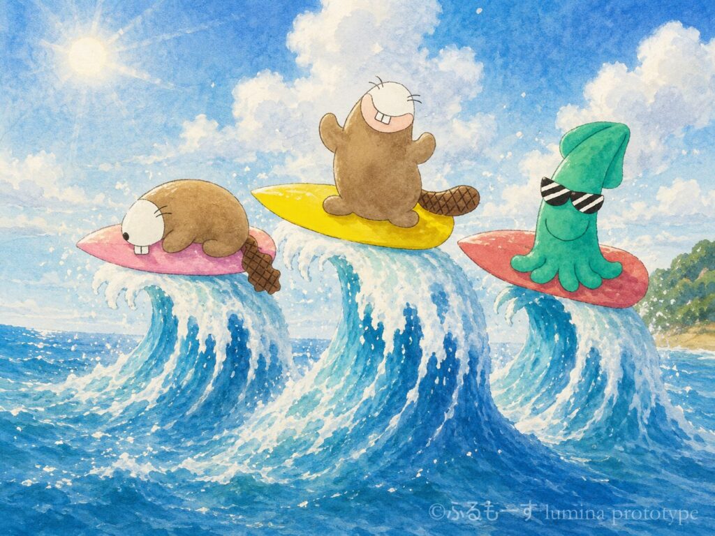 サーフィンするビーバー
