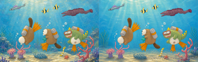 最初の背景とMinimal Reef版を横並びにした比較画像