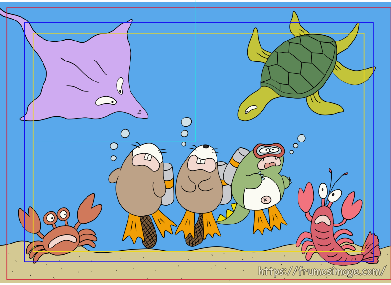 印刷用ガイドを重ねた原画